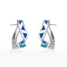 E08 Ohrringe Stecker Dreiecke Opal Feueropal Kristall blau und weiß versilbert