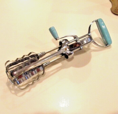 Vintage Stainless Steel OBESTO Aqua Hand Held Manual Mixer Wavy Egg Beater