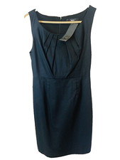 Womens Little Black Cotton Dress Lined Pleated Neck Stretch Mossimo Size 2 New