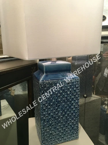 PERO AGED TEXTURED BLUE GLAZE CERAMIC TABLE LAMP BRUSHED NICKEL METAL 27229 - Picture 3 of 4