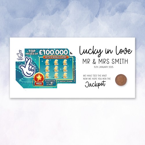 10X Personalised Scratchcard/Lottery Ticket Holders Wedding Lucky in Love - Picture 8 of 8