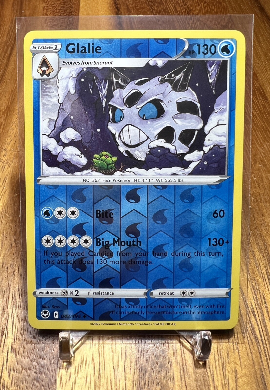 Glalie 042/195 Reverse Holo Silver Tempest Pokemon Card NM