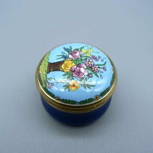 HALCYON DAYS ENAMELS BOX VASE & BOUQUET FLOWERS PILL BOXED LEAFLET SCREW TOP 3CM - Picture 3 of 15