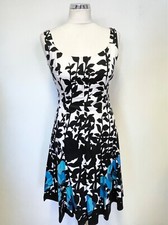  NINE WEST BLACK, WHITE & TURQUOISE PRINT FIT & FLARE DRESS SIZE 4 UK 8