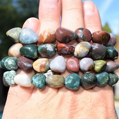 Charged Fancy Jasper Crystal Stretchy Bracelet + Baby Selenite Puffy Heart – Polished, Handmade