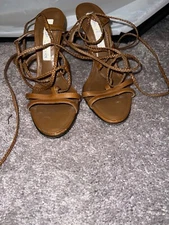 #luxury,  leather #gladiator heels size 40, brown leather wrap ankle 