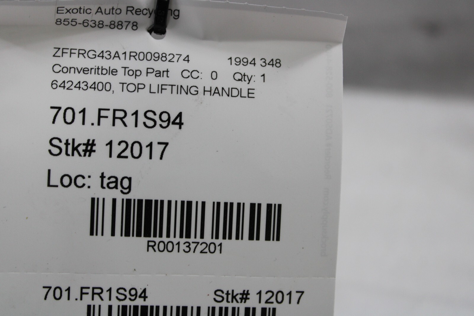 Ferrari 348, Convertible Top Lifting Handle, Used, P/N 64243400