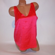 Victoria Secret Camisole Sleepwear Tank Top Coral Orange Satin Hearts Sleep New