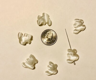 Hand Carved White Fiberoptic Glass Frog Beads (You are buying two beads)