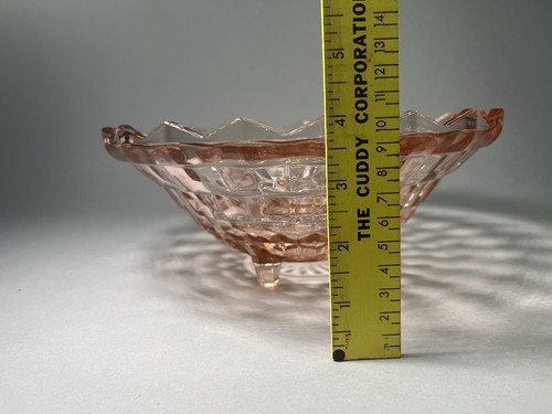 Vintage Indiana glass Co Whitehall Pink Peach 10” Footed Bowl Fostoria Cube - Picture 9 of 9