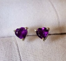Natural Heart Amethyst Gemstone 925 Sterling Silver Earring , Gift For Her