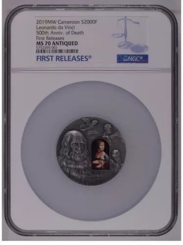 NGC MS70 Cameroon 2019 500th Anniversary Leonardo Da Vinci Death 2oz Silver Coin