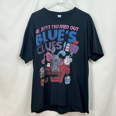 BLUES CLUES Vintage Mens XL Shirt Black 90s Graphic Autism Port & Co T-shirt Tee