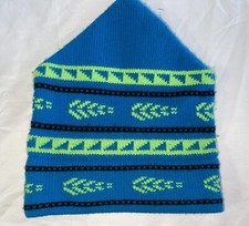 Vintage “Smiley” Wool Blend Knit Hat Made in USA Leaf Print Hand Made One Size