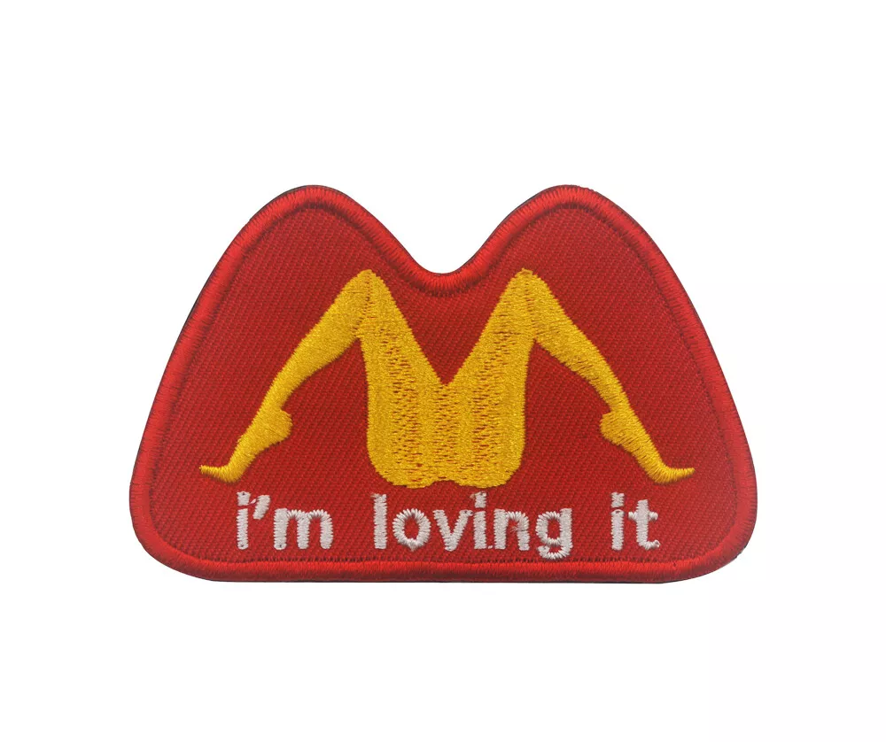 I M LOVING IT FUNNY ADULT EMBROIDERED HOOK LOOP PATCH RED OPS GLOD