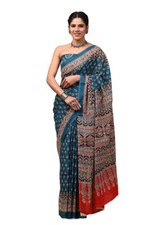 Ajrakh Print Cotton Saree for women