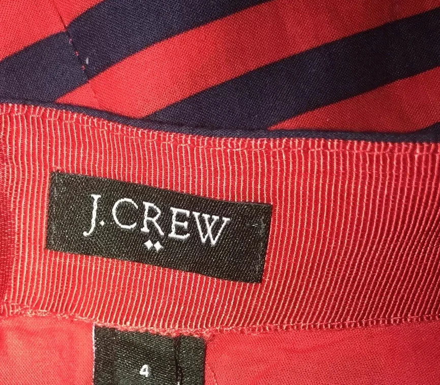 J Crew Women's Size 4 Pleated Skirt Red Blue Striped Lined Cotton - Image 3 of 4