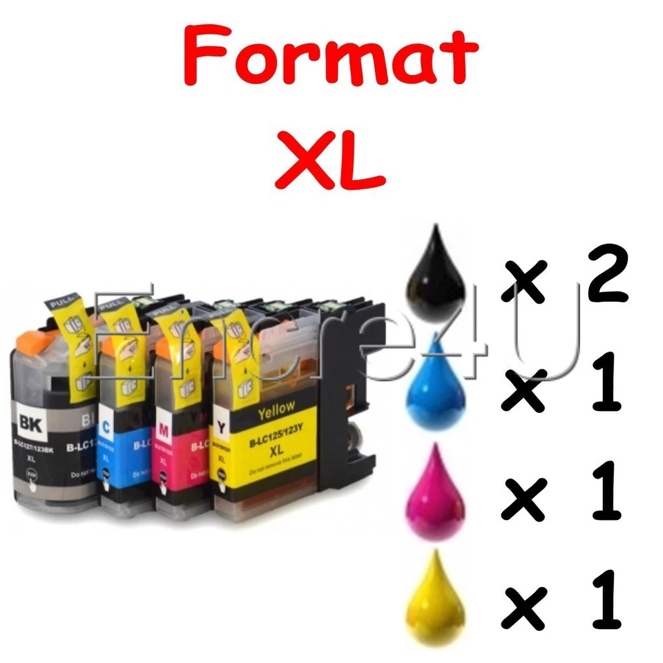 Pack 5 cartouches d'encre compatibles pour imprim. Brother LC127 LC125 LC123 XL - Photo 1/1