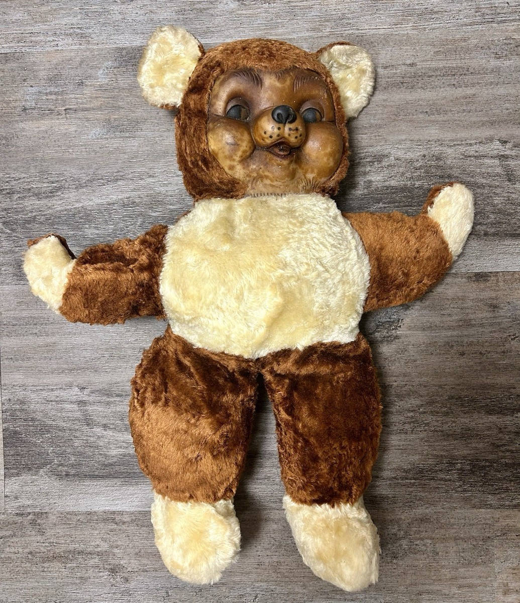 Vintage 1950s Rubber Face Teddy Bear ~Brown and Tan/Cream with