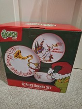 The Grinch ‘Merry Grinchmas’ 12PC Porcelain Dinner Set Christmas Plates & Bowls