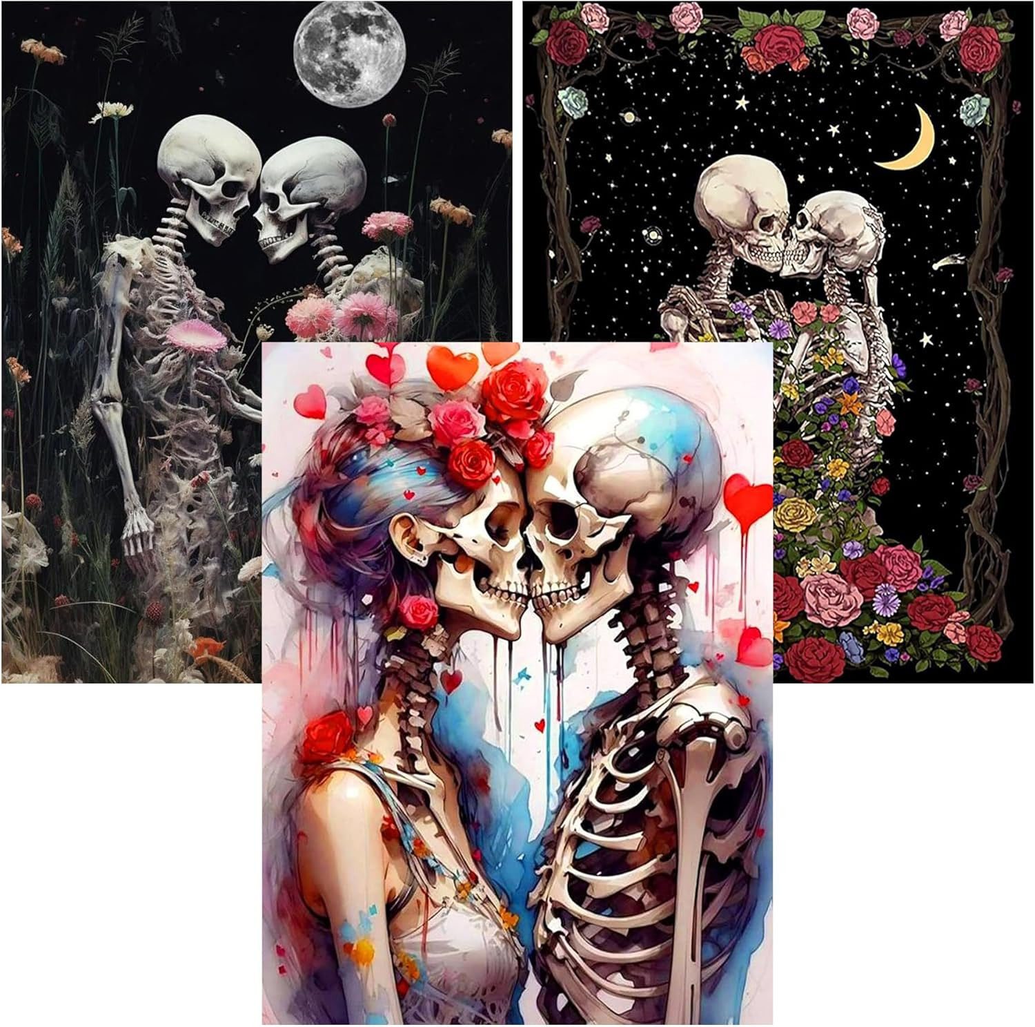3 Pack Skull Diamond Art Kits for Adults-5D Diamond Painting Kits for Adults-Diy
