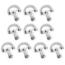 10 Pack Stainless Steel D Ring Screw Hinged Holder, 1/4"-20 Small, Silver
