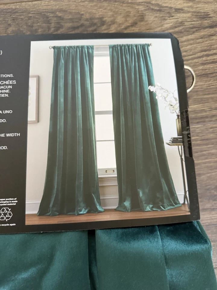 Nuevo juego de 4 cortinas de terciopelo DKNY Luster 50" x 96" ~ verde azulado oscuro~ Foto 3 de 4