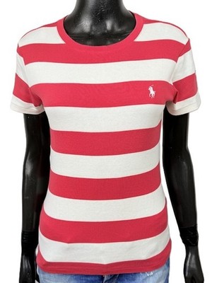 Ralph Lauren Sport Damen T Shirt Rosa Streifen Baumwolle Logo Gr. XS