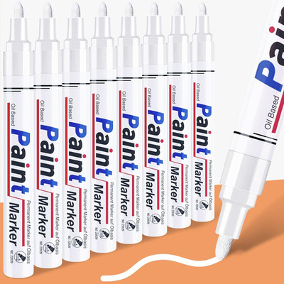 White Permanent Marker Waterproof - 8 White Paint Markers for Metal Surfaces Tir
