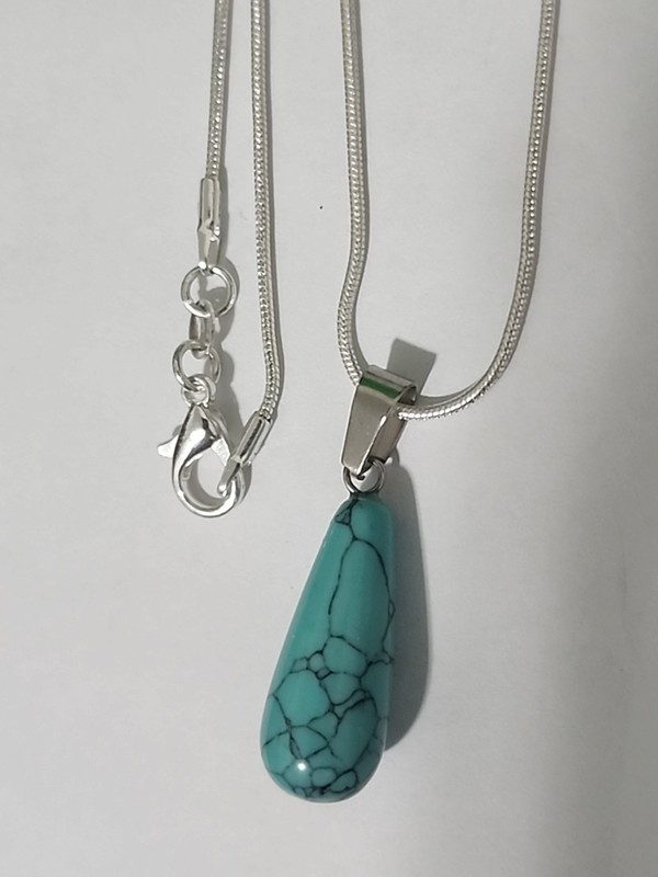 Sterling 925 Silver 23" Necklace w/ Natural Turquoise Stone teardrop pendant
