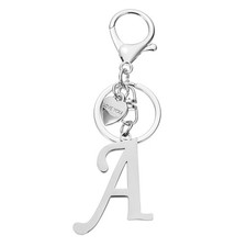 Initial Letter A Keychain Stainless Steel Heart Alphabet Key Ring Silver