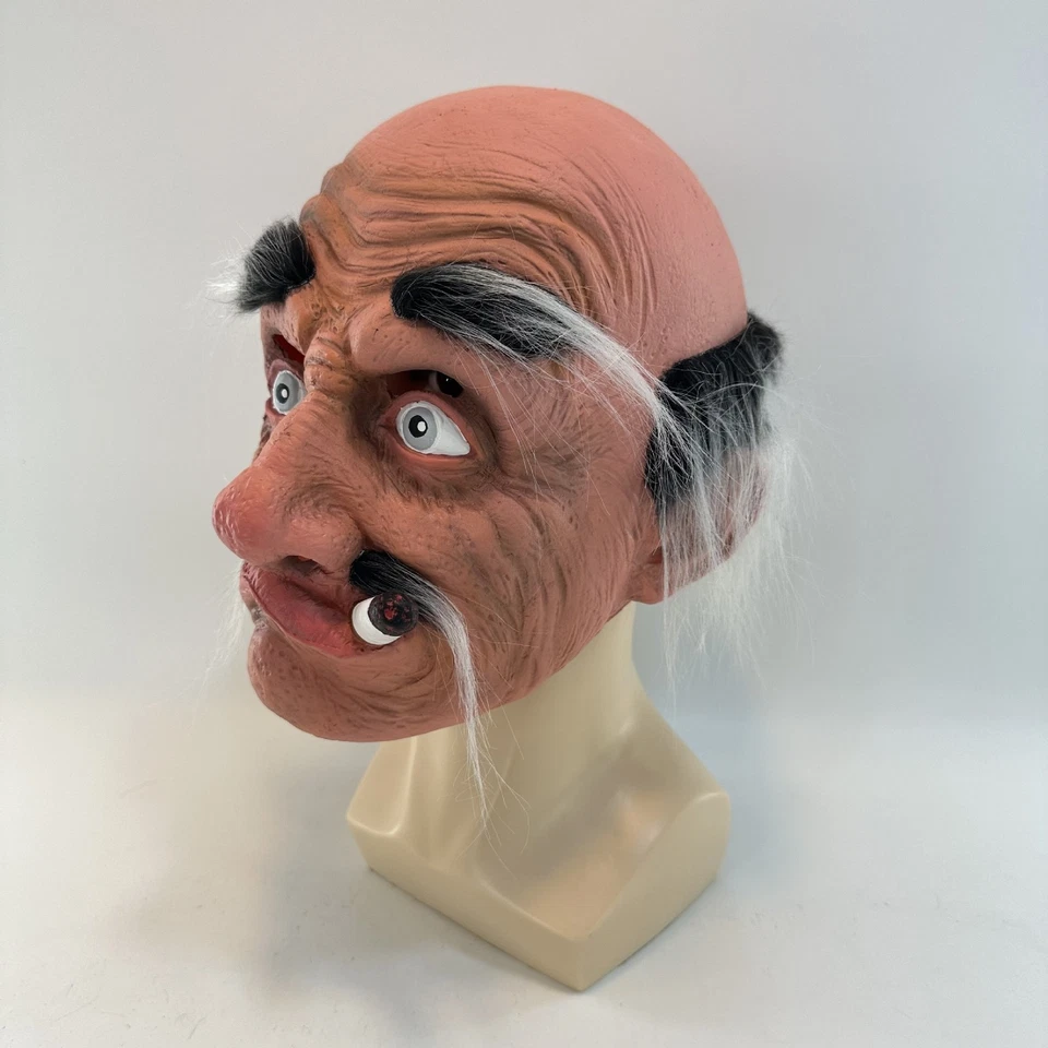 Máscara de hombre viejo látex divertida cabeza calva pelo gris falso cigarrillo disfraz accesorio Foto 4 de 4