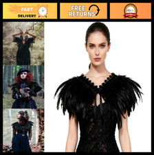 Women's Feather Shrug Cape Lace Shawl Witch Cosplay Costume for Halloween