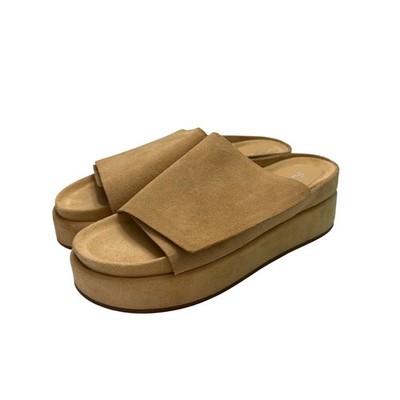 Silent D Tan Leather Platform Slide Sandals Women's EU 40 Adjustable Strap