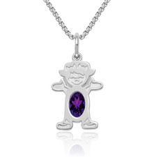 14K Solid White Gold Girl Oval Amethyst Necklace