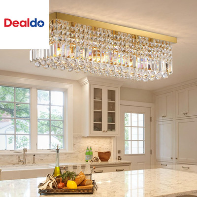 6-Light Modern Crystal Chandelier, Gold Rectangular K9 Crystal Raindrop Chandeli