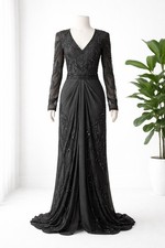 Virgos lounge Black Evening Dress UK 14 Luxury Beaded Maxi Gown Prom Wedding