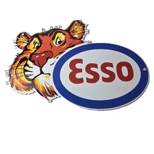 Vintage Esso Gasoline Porcelain Sign - Gas Service Station Auto Tiger Tank Sign