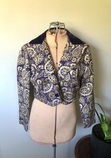 Royal Purple Gold Metallic Paisley Brocade Cropped Jacket