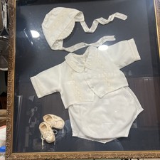 Large 1950S Framed Vintage Baby Boys Christian Outfit Displayed In Shadowbox