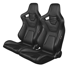 BRAUM -Black Leather Carbon Fiber Mix ELITE-X Racing Seats w/ Black Stitch -Pair