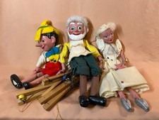 Trio String Puppets Pinnochio Geppetto Blue Fairy by Pelham Made in England.