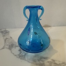 Murano Vintage Glass Vase Blue With Stretched Flowers Missing Stopper