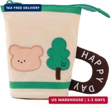 EASTHILL Kawaii Cup-Shaped Pencil Case, Standable Pen Pouch Cute Applique Statio
