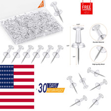 200 Pcs Push Pins Tacks, Thumb Tacks for Wall, Clear Plastic Head, Steel Point