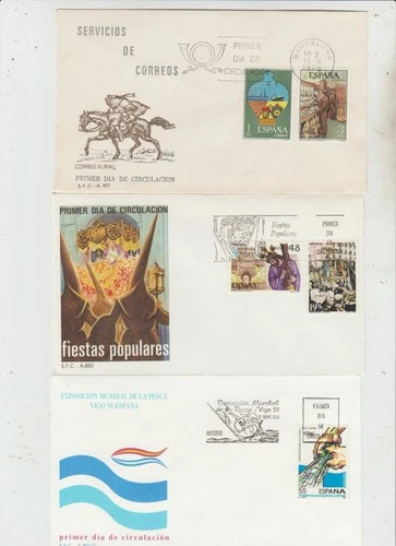 Spain 3 FDC 1976 Post Office '87 Holy Week Festivals '91 Fishing Exhibition