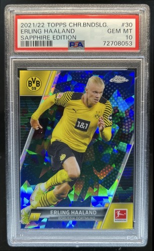 2021 Topps Chrome Sapphire Bundesliga Erling Haaland #30 Dortmund PSA 10