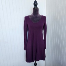 Express Women’s Purple Stretch Long Sleeve Flare Dress Deep Neck Sz S