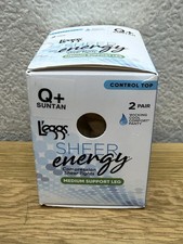 2 Pair L'eggs Sheer Energy Pantyhose Control Top Medium Support Suntan Size Q