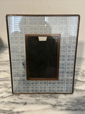 J Devlin Design? Large Etched Glass Picture Photo Frame Beaded Brass Border 4x6 
